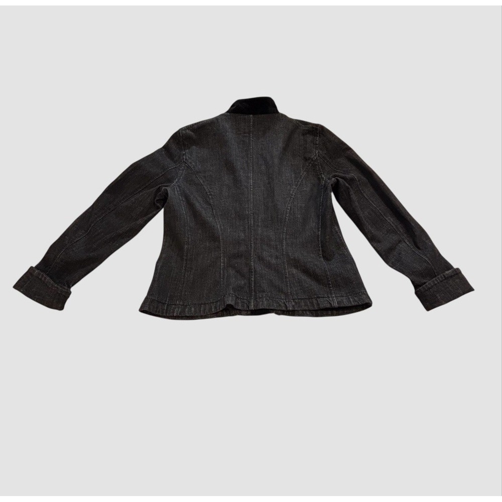 Lauren Jeans Co Ralph Lauren Women's Large Black Denim Jacket Velvet Trim - Picture 8 of 10